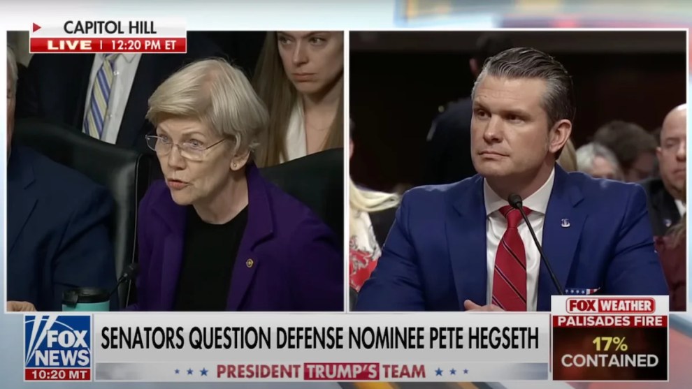 Elizabeth Warren and Pete Hegseth